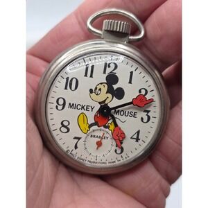 Vintage Bradley Mickey Mouse Pocket Watch Walt Disney Productions USA with Box